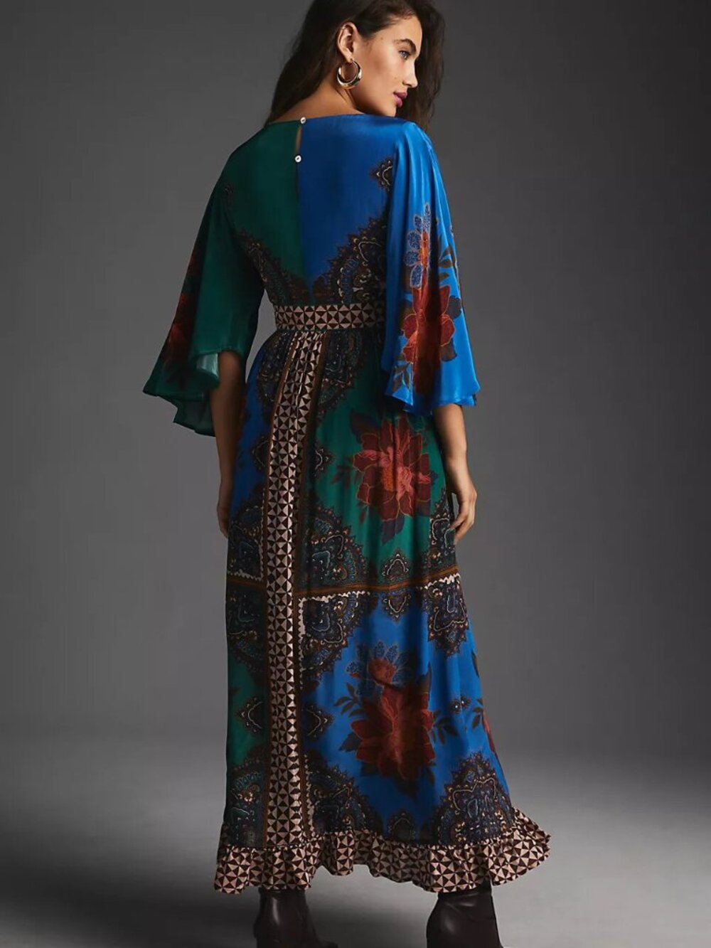 Anthropologie Farm x Anthropologie Flutter Sleeve Bell Kimono Floral Blue Green - Picture 2 of 6